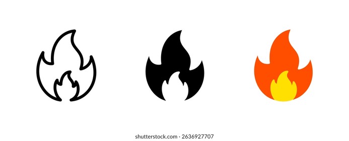 Flame icon. Dual-layer fire vector illustration with inner and outer flames. Symbol of heat, combustion and alert for emergency warnings or hot surface indicators in UI and signage.