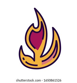 Flame icon is in flat and pixel perfect style. Fire element for tarot cards or game web design. Magic vector icon for fortuneteller website. Isolated color object on a white background.