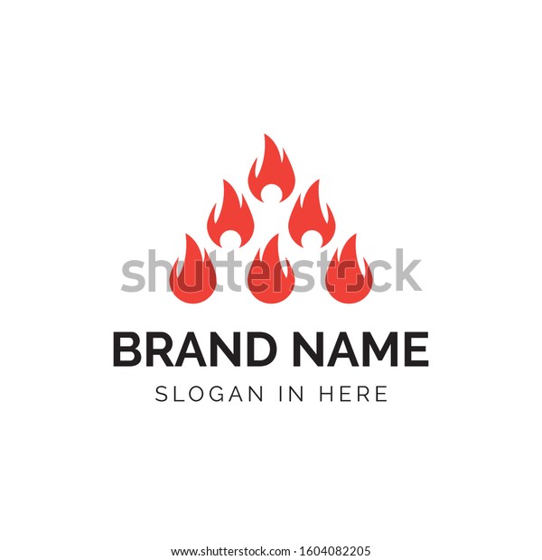 flame icon with people\
inside with negative space style its represent team burn logo icon\
vector design