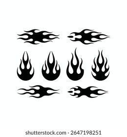 Flame Icon Set Black Fire Silhouette Vector Collection.