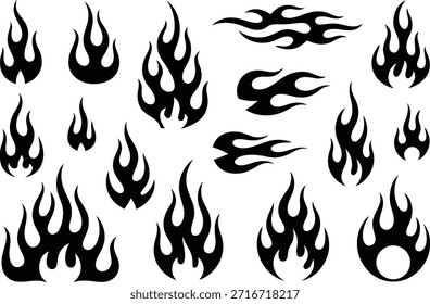 Juego de iconos de llama: siluetas de fuego audaces para un diseño dinámico