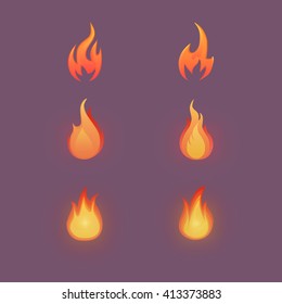 Flame icon set. Cartoon illustration. Vector
