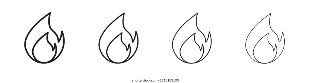 Flame icon set. A collection of simple black thin strokes icons
