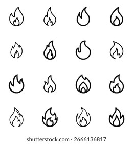 Icono de la llama Fije la fogata de la energía del calor del fuego y los símbolos ardientes en el contorno