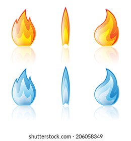 Flame icon set isolated on a white background. Illustration, vector.