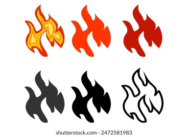 
flame icon set, papi flame illustration in flat and outline style, flame vector