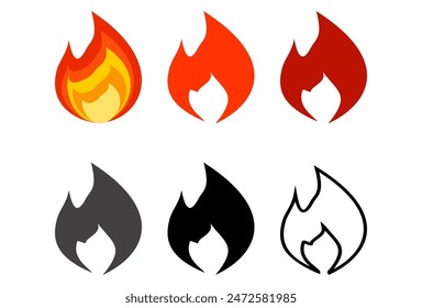 
flame icon set, papi flame illustration in flat and outline style, flame vector