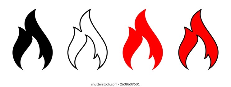 Flame icon set. Two tongue fire logo - vector