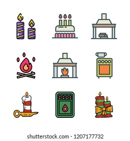 flame icon set. vector set about birthday cake, candle, stove and matches icons set.