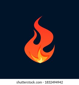 Flame icon. Simple vector illustration in flat style on a black background. Fire concept.