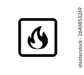 Flame Icon in Square Shape Representing Fire Hazard or Combustible Materials Warning