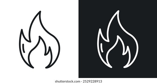 Icono de llama en color negro de línea delgada. ilustración de símbolos de Vector simple plano.