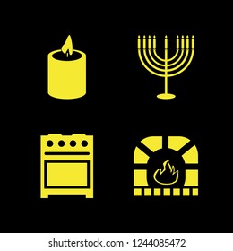 flame icon. flame vector icons set fireplace, candle, menorah and gas stove