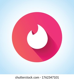 Flame icon. Vector illustration. Pink and white symbol. Shadow icon. Tinder logo