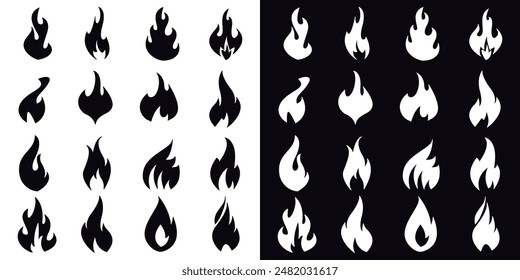 Flame icons, large set. For dark or light background.