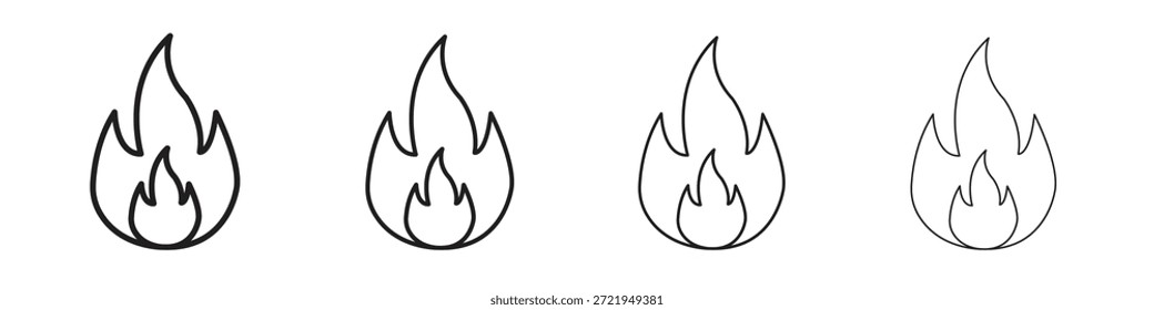 Flame icons outline black vector design. Line with editable stroke.
