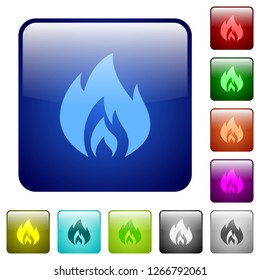 Flame icons in rounded square color glossy button set