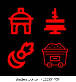 flame icons set with barbecue, birthday cake and coal vector set