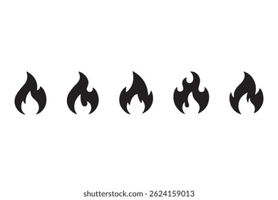 Flame Icons Set – Black Fire Symbol Collection in Minimalist Style