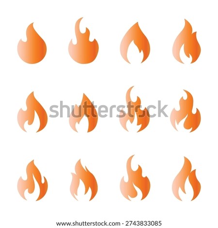 Flame icons set, fire shapes collection, burning energy silhouettes, abstract heat symbols, blazing hazard signs, creative spark vector illustration artwork.
