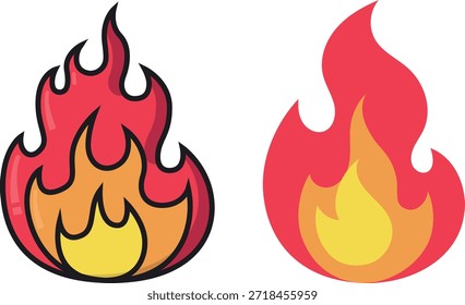 Ícones de chama definidos em estilo plano, Ilustração de vetor da coleção de símbolos de fogo