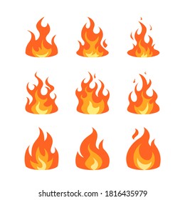 Flame icons set. Simple vector illustration in flat style isolated on a white background. Fire animation concept.