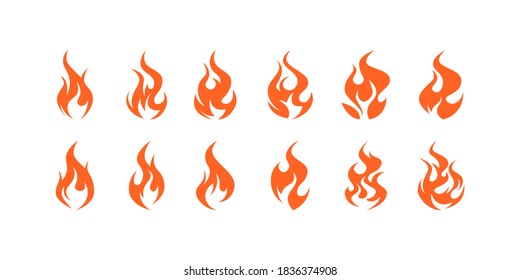 Flame icons set. Simple vector illustration in flat style isolated on a white background. Fire animation concept.