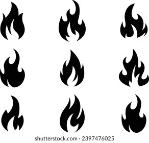 Flame icons set, Set Symbol of Fire