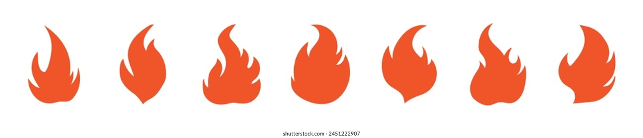 Flame icons. Flame silhouettes. Fire shooting signs, warning symbols isolated on white. Vector.