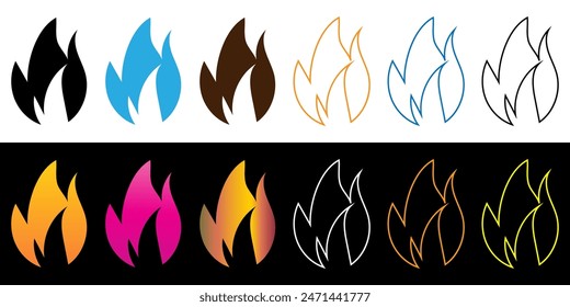 Flame icons symbolize different categories, flame silhouettes black firing symbols.