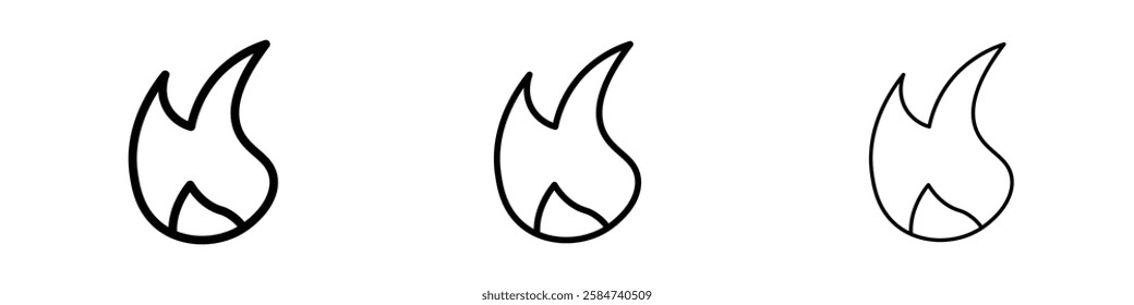 Flame icons in three different stroke lines