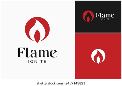 Flame Ignite Fire Burn Fiery Blaze Hot Inferno Red Circle Modern Logo Design