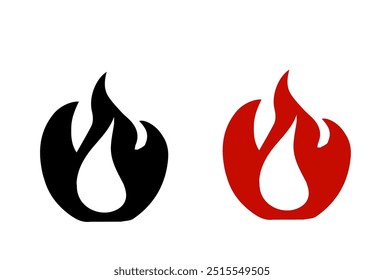 Flame illustration in flat style, fire vector icon. Fire warning sign. Fire symbols. Vector illustration isolated on white background.