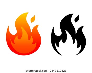 Ilustração de chama em estilo plano, ícone do vetor de fogo. sinal de aviso de fogo