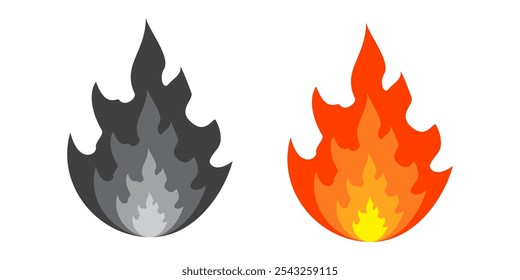 Flame illustration in flat style, set of fire vector icons. fire warning sign