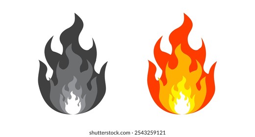Flame illustration in flat style, set of fire vector icons. fire warning sign