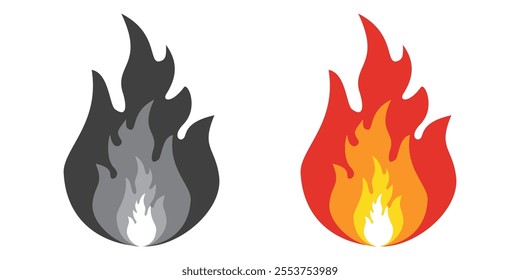 Flame illustration in flat style, set of fire vector icons. fire warning sign