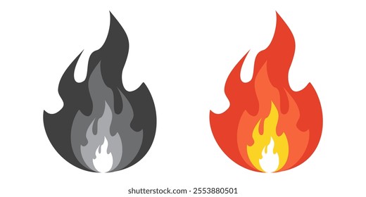 Flame illustration in flat style, set of fire vector icons. fire warning sign