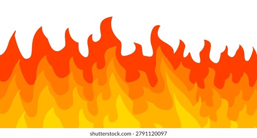 Flame Illustration with Red, Orange, and Yellow Gradients. This image features a flame illustration designed in a bold and distinctive graphic style, forming a continuous pattern that fills the bottom to the middle of the image area against a plain white background. The flames are depicted as pointed, upward-pointing flames with sharply curved tips, closely spaced and connected, creating a sense of dynamic movement, as if the flames are blazing and rising high.
The colors in the flames are arranged in a striking and beautiful gradient, creating visual depth and a tangible sensation of heat. The top and tip of each flame are a deep, intense red, representing the hottest and most intense part of the flame.