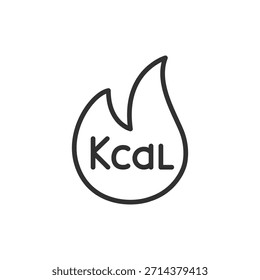 Llama con etiqueta kcal, icono lineal. Quema de calorías y consumo de energía. Línea con trazo editable.