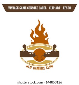 flame label with old game stick
