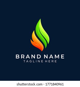 Flame and leaf modern logo template