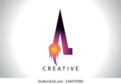 A Flame Letter Logo Icon Design With Fire Flame. Creative Look Vector Illustration in Purple Magenta Colors.