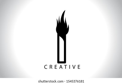 I Flame Letter Logo Icon Design With Fire Flame. I letter design logo concept with black and white colors trendy vector illustration.