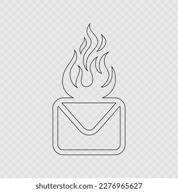 Diseño de icono de contorno de letra de llama aislado en fondo transparente. Vector