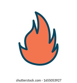 Flame line and fill style icon design of Fire bonfire hot burn light flammable heat and campfire theme Vector illustration