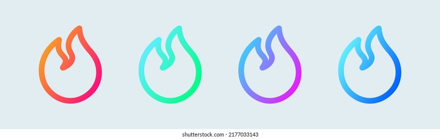 Flame line icon in gradient colors. Fire signs vector illustration.