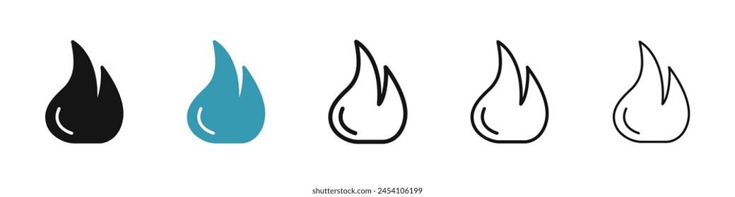 Flame line icon set. heat fire burn icon for UI designs.