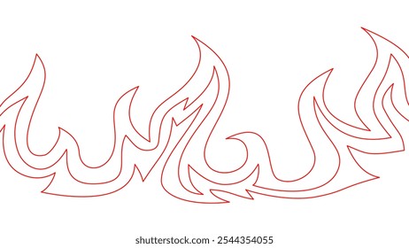 líneas de llama. Fondo con líneas de fuego. Esquema de las llamas como fondo. Frontera de fuego. Diseño continuo de la línea de fuego. Fondo de contorno de llama.