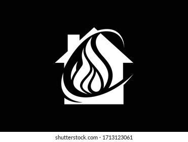 Flame logo design. Fire icon, oil and gas industry symbol isolated on black background